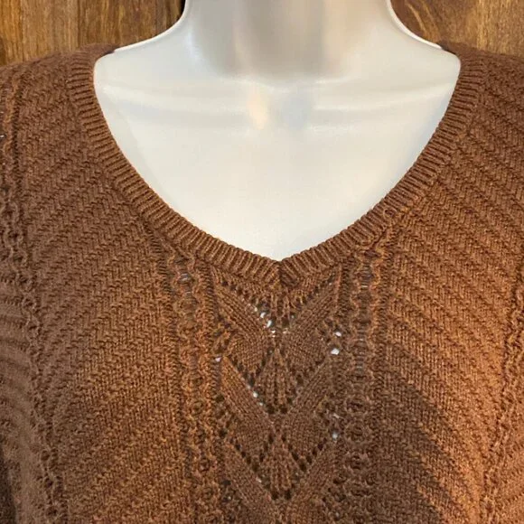 Sonoma Cable Knit Sweater In Warm Chestnut Brown - Size Large - Picture 2 of 14